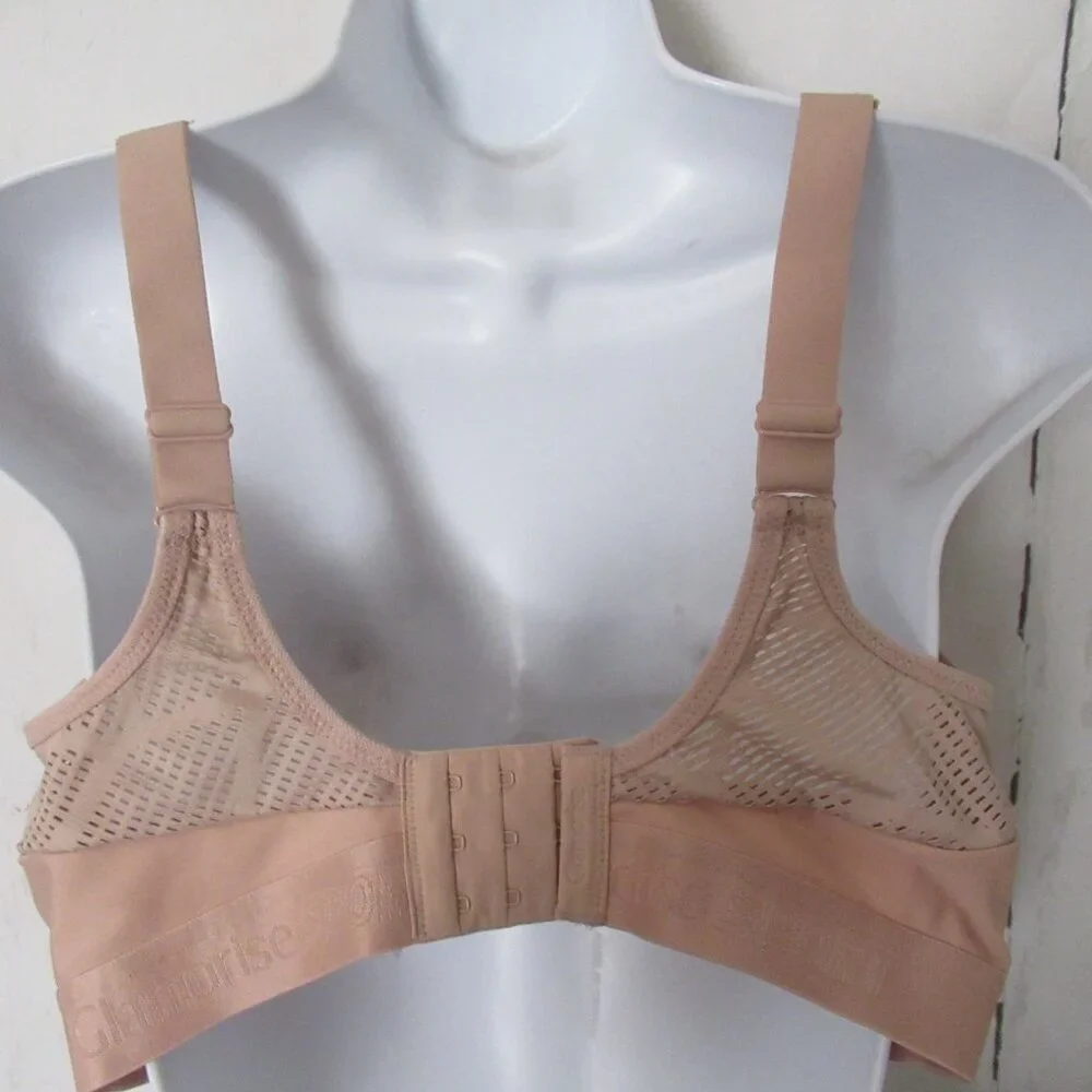 Glamorise Sport Bra 38DD Beige Tan Full Figure Mesh Sports Running Wireless 1068